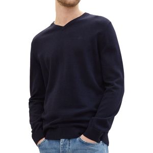 Tom Tailor - Trui - Knitted Navy Melange - V-hals - Lange Mouwen