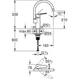 GROHE QuickFix Start eengreeps keukenmengkraan - hoge C-vormige uitloop - Matte Black