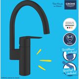 GROHE QuickFix Start eengreeps keukenmengkraan - hoge C-vormige uitloop - Matte Black