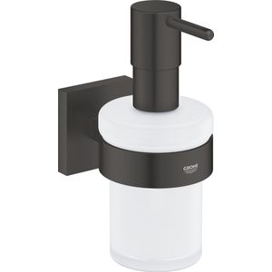 GROHE Start Cube - zeepdispenser met houder (materiaal: glas/metaal, inhoud 160 ml, verborgen bevestiging), mat zwart, 410982430