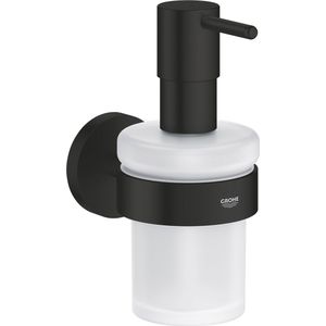 GROHE Start, 411952430, zelfklevende zeepdispenser voor de badkamer, zonder boren (inhoud: 160 ml, met houder, verborgen bevestiging, incl. schroeven en pluggen, lijm apart kopen), rond, zwart