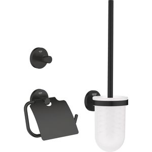 GROHE Start 412042430 Toiletset voor gastenbad, 3-in-1 (verborgen bevestiging, om te lijmen of te boren, duurzaam oppervlak), mat zwart