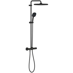 GROHE Vitalio Comfort 250 Exposed Thermostatisch douchesysteem met Aquadimmer-functie (vierkant 25 cm hoofddouche 1 spray, 11 cm handdouche, 2 sprays, slang 1,75 m, waterbesparing), mat zwart,