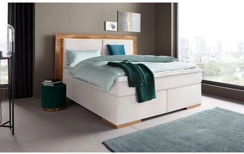 Places of Style Boxspringbett »Cup«, mit LED-Beleuchtung, Massivholzrahmen und Topper, in 2 Härtegraden