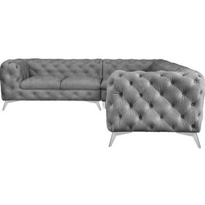 Leonique Chesterfield-Sofa "Ecksofa GLYNIS L-Form mit Wellenunterfederung, Maße B/T/H 323/264/75cm", aufwändige Knopfheftung, moderne Chesterfield Optik, Fußfarbe wählbar
