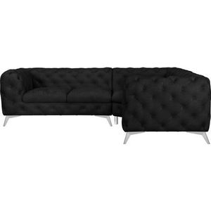 Leonique Chesterfield-Sofa "Ecksofa GLYNIS L-Form mit Wellenunterfederung, Maße B/T/H 323/264/75cm", aufwändige Knopfheftung, moderne Chesterfield Optik, Fußfarbe wählbar