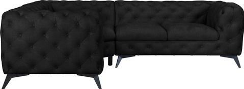 Leonique Chesterfield-Sofa "Ecksofa GLYNIS L-Form mit Wellenunterfederung, Maße B/T/H 323/264/75cm", aufwändige Knopfheftung, moderne Chesterfield Optik, Fußfarbe wählbar