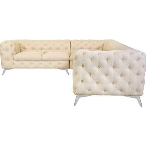 Leonique Chesterfield-Sofa "Ecksofa GLYNIS L-Form mit Wellenunterfederung, Maße B/T/H 323/264/75cm", aufwändige Knopfheftung, moderne Chesterfield Optik, Fußfarbe wählbar