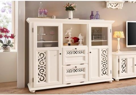 Home affaire Highboard »Arabeske«, Vitrine in Holzoptik, mit Fräsungen auf den Türfronten, Breite 160 cm