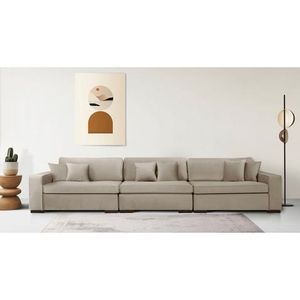 Driezitsbank - Donkerbeige - Wengé - 400 cm Breedte - 130 cm Diepte - 86 cm Hoogte