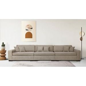 Driezitsbank - Donkerbeige - Wengé - 400 cm Breedte - 130 cm Diepte - 86 cm Hoogte