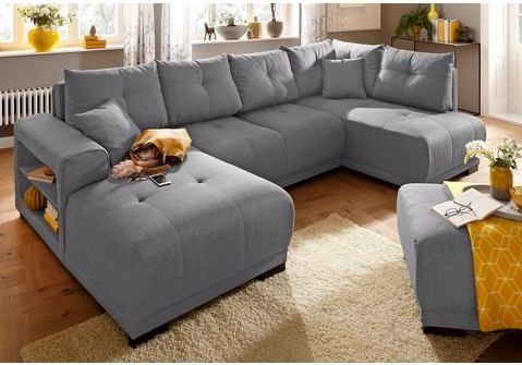 Home affaire Wohnlandschaft "Viborg U-Form", mit Regal in der Armlehne, wahlweise mit Bettfunktion