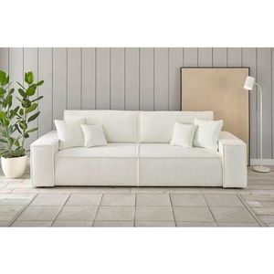 andas 3-Sitzer FINNLEY Schlafsofa 257 cm, Schlaffunktion mit Bettkasten (200/136cm), in Aqua Clean-Bouclé, Struktur fein u. Cord