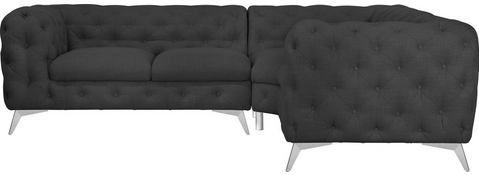 Leonique Chesterfield-Sofa "Ecksofa GLYNIS L-Form mit Wellenunterfederung, Maße B/T/H 264/204/75cm", aufwändige Knopfheftung, moderne Chesterfield Optik, Fußfarbe wählbar