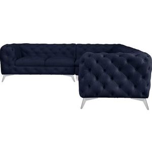 Leonique Chesterfield-Sofa "Ecksofa GLYNIS L-Form mit Wellenunterfederung, Maße B/T/H 323/264/75cm", aufwändige Knopfheftung, moderne Chesterfield Optik, Fußfarbe wählbar