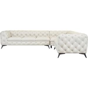 Leonique Chesterfield-Sofa "Ecksofa GLYNIS L-Form mit Wellenunterfederung, Maße B/T/H 323/264/75cm", aufwändige Knopfheftung, moderne Chesterfield Optik, Fußfarbe wählbar