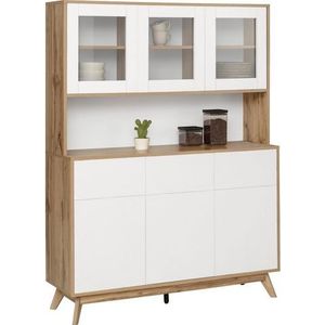 Home affaire Buffetkast Skandi 3 glasdeuren, 3 houten deuren en 3 laden, breedte 120 cm, hoogte 165 cm