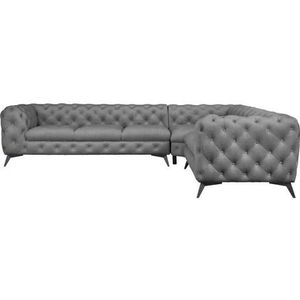 Leonique Chesterfield-Sofa "Ecksofa GLYNIS L-Form mit Wellenunterfederung, Maße B/T/H 323/264/75cm", aufwändige Knopfheftung, moderne Chesterfield Optik, Fußfarbe wählbar