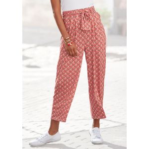 Beige/Rood Gedessineerde Pantalon - Lichte Jersey - Retro-Print