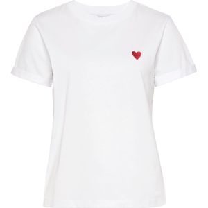 Katoenen T-shirt - Wit/Rood - Korte Mouwen - Ronde Hals - Borduurwerk