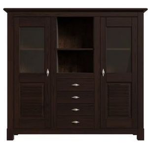 Home affaire Buffetkast Rauna Highboard, massief grenen, deuren met glazen inzetstukken, B/H 146/134 cm