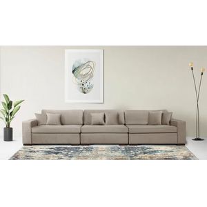 Driezitsbank - Donkerbeige - Zwarte Poten - 310 cm Breedte - 100 cm Diepte - 86 cm Hoogte