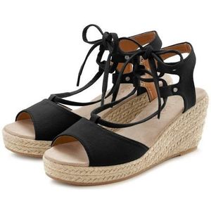 Lascana Sleehaksandaaltjes Sandalette, sandaal met sleehak, bamboe-look & veters VEGAN