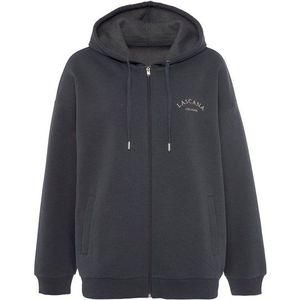 Antraciet Sweatvest - Capuchon - Logo-opschrift - Ritssluiting