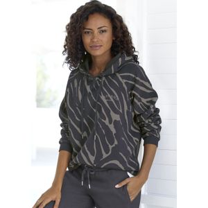 Donkergrijs/Taupe - Sweater - Capuchon - All-over Print - Logoborduursel