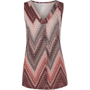 Imprimé - Blousetop - Zandkleur/Bordeaux - Alloverprint - V-hals - Mouwloos