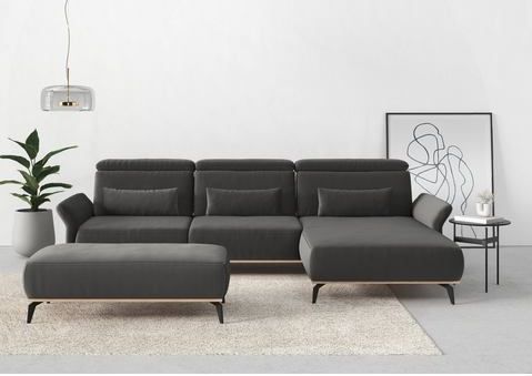 Places of Style Ecksofa "Fjord L-Form", massiv, wahlweise mit Armlehnfunktion, Kopf- Sitztiefenverstellung
