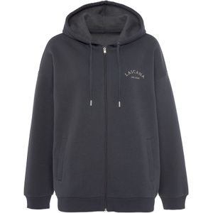 Antraciet Sweatvest - Capuchon - Logo-opschrift - Ritssluiting