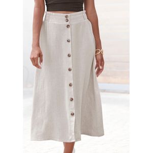 Linnen Rok - Zand - Elastische Band - Knoopsluiting