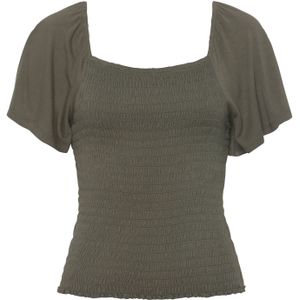 Kaki Blouseshirt - Met Volants - Nauwsluitend - Elastische Stof