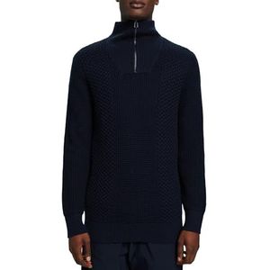 ESPRIT Pull en tricot tressé avec demi-fermeture éclair, bleu marine, XXL