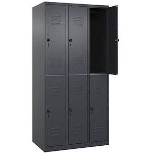 C+P Kledingkast Classic PLUS met twee verdiepingen, 3 compartimenten, grijs, h x b = 1850 x 900 mm, met voetdoppen, draaigrendel