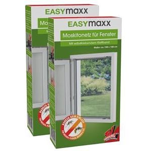 EASYmaxx Vliegenhor voor ramen met klittenband | Muggengaas kan op maat worden geknipt tot 150x130cm | Eenvoudige installatie van de hor - zonder boren en schroeven | Zelfklevend klittenband [2 Stuk]