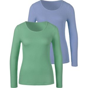 Lascana - Shirt - Lichtblauw/Groen - Set van 2 - Lange Mouwen - Zachte Kwaliteit met Viscose