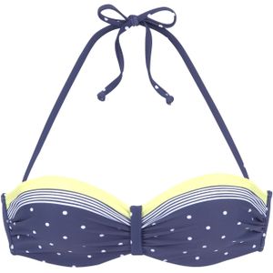 Lascana - Beugelbikinitop - Bandeaumodel - Blauw/geel gedessineerd - Gewatteerd