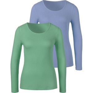 Lascana - Shirt - Lichtblauw/Groen - Set van 2 - Lange Mouwen - Zachte Kwaliteit met Viscose