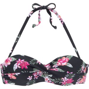 Lascana - Beugelbikinitop - Zwart gedessineerd - Gebloemd Design