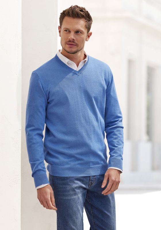 H.I.S Strickpullover, mit V-Ausschnitt, Pullover aus Feinstrick, Baumwollmischung