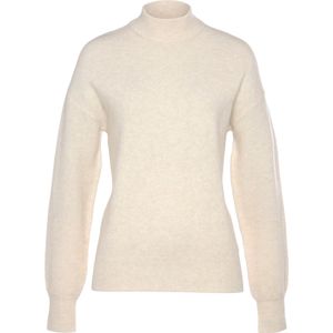 Lascana - Lounge Pullover - Crème - Gebreide Trui met Staande Kraag en Ribboorden