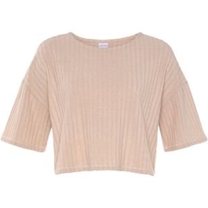 Lascana - Loungeshirt - Zandkleur mêlee - 3/4-mouwen - Ruimvallend