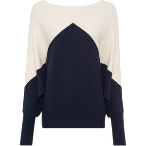 Lascana - Gebreide Trui - Crème/marine - Met Colorblock-look en Lichte Vleermuismouwen