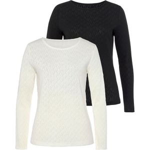 Vivance - Shirt met Lange Mouwen - Crème/Zwart - Set van 2