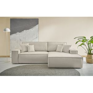 andas Ecksofa Finnley Schlafsofa 267 cm in Bouclé, Struktur fein u. Cord, L-Form, Schlaffunktion m. Bettkasten (136/210 cm), Bouclé, Struktur und Cord