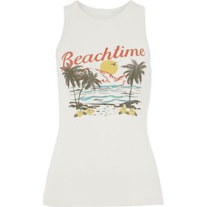 Imprimé - Tanktop - Crème - Tropische Print - Hoog Gesloten Hals