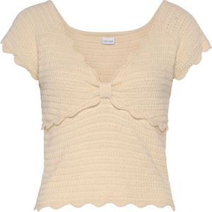 Vivance - T-shirt - Beige - Katoenmix - Korte Mouwen - V-hals
