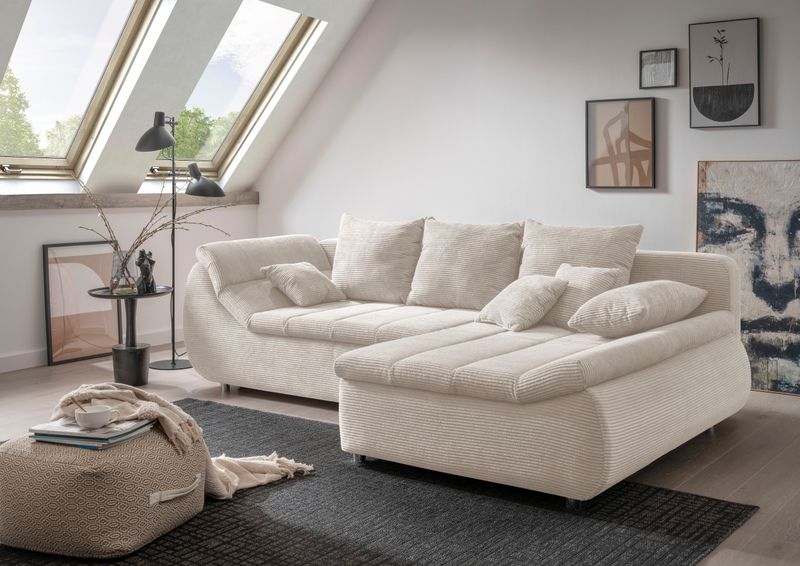 INOSIGN Ecksofa "Imola elegant und bequem, aktuelle Steppung im Sitz, L-Form", wahlweise mit Bettfunktion